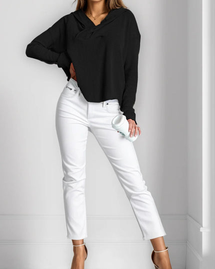 New Women's Autumn Solid Color Casual Long Sleeves Hooded Sweater