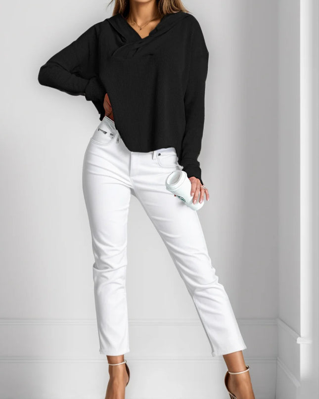 New Women's Autumn Solid Color Casual Long Sleeves Hooded Sweater