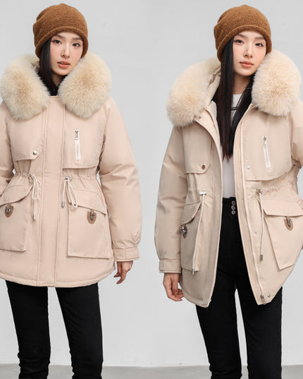Cross-border Fleece-lined Thickened Parka Collar Slim Fit Slimming Cotton Coat