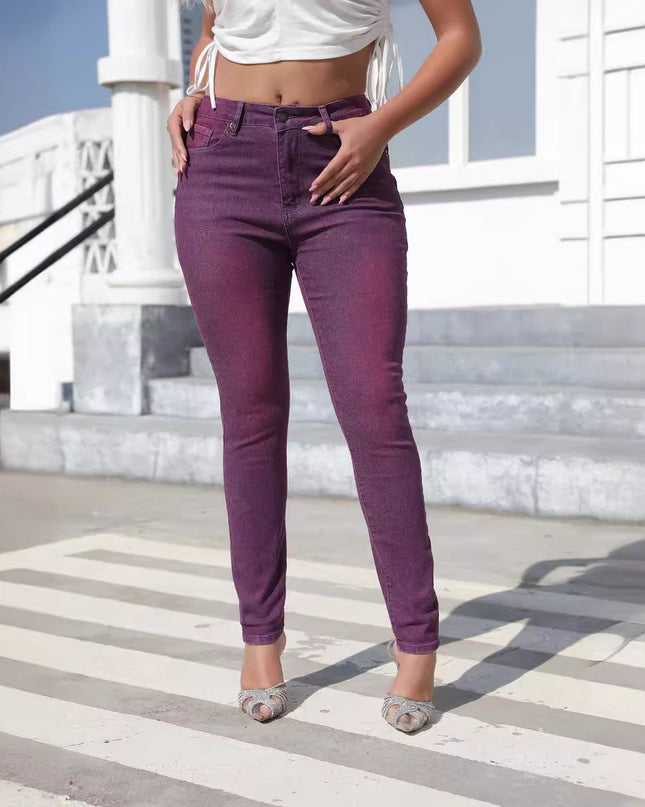 Washed Skinny Pants High Waist Women's Jeans