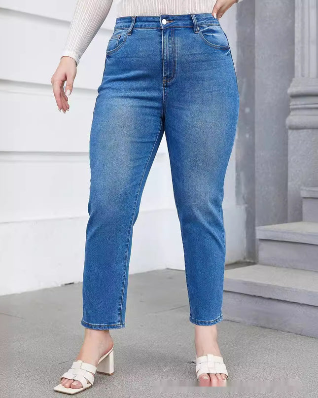 Plus Size Denim Harem Slim Fit Stretch Tapered Pants