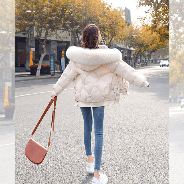 Fashionable thick cotton padded jacket with fur collar