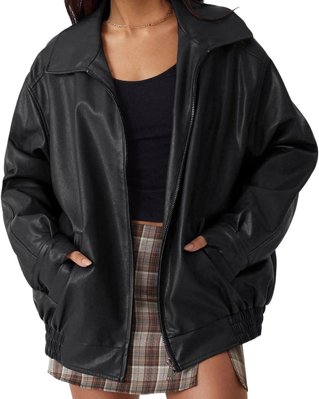Women's Oversized Biker's Leather Jacket Fall Winter Fashion