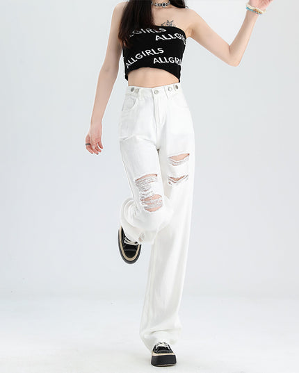 New Slimming High Waist Denim Pants All-matching Slim Fit Straight