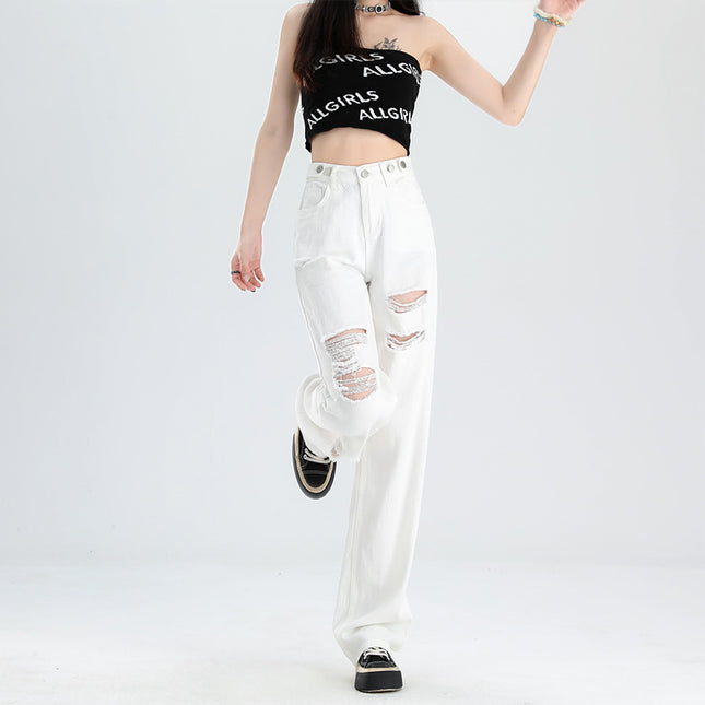 New Slimming High Waist Denim Pants All-matching Slim Fit Straight