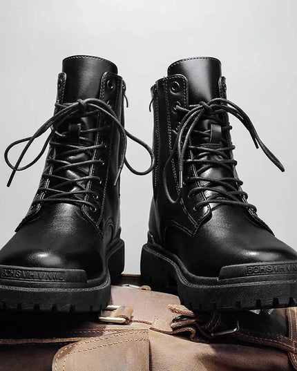 Men's High-top British Platform Work Shoes Leather Boots Retro Cycling Boots