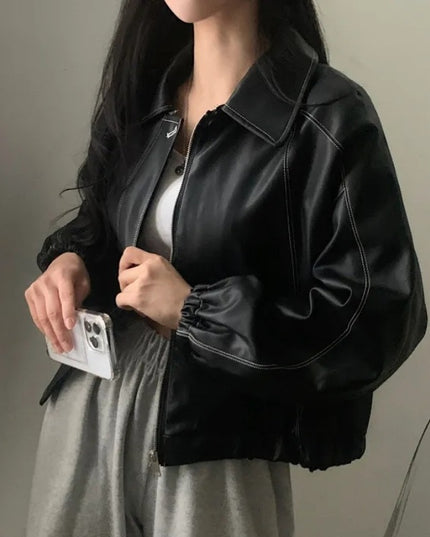 Fashion And Handsome Leather Coat Women
