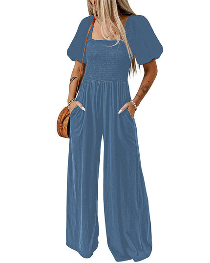 Women's Square Collar Short Sleeve Jumpsuit