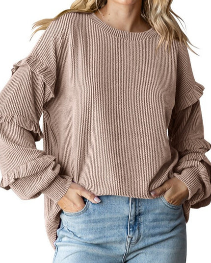 Women's Lantern Sleeve Round Neck Lace Sleeve Top