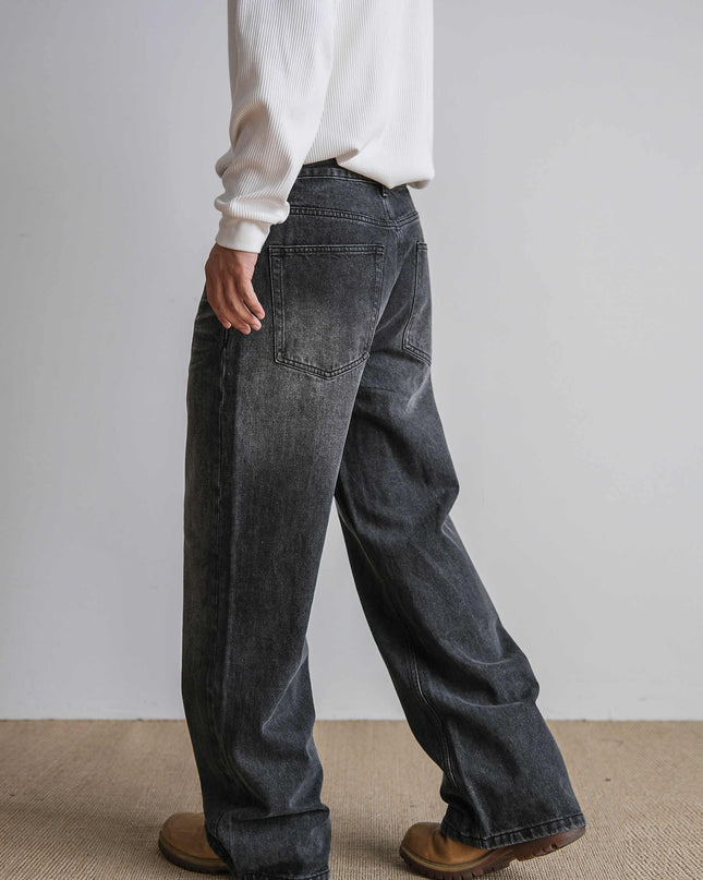 Men's Straight Retro Black Washed Jeans
