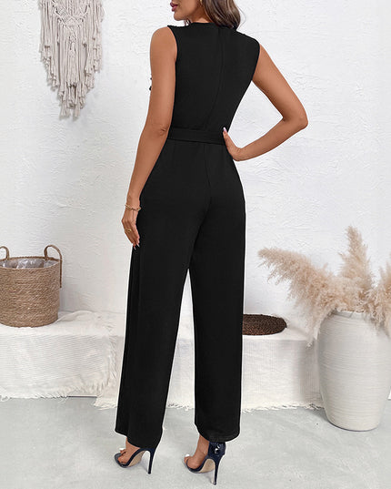 Lace Patchwork Round Neck Sleeveless High Waist Straight Women's Jumpsuit