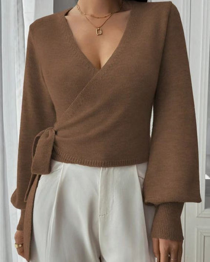 Autumn And Winter Irregular Lace-up Elegant Wool Short Clothes Top