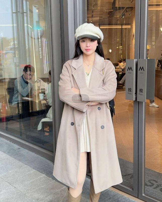 Autumn And Winter New Elegant Double Breasted Woolen Overcoat Coat Women