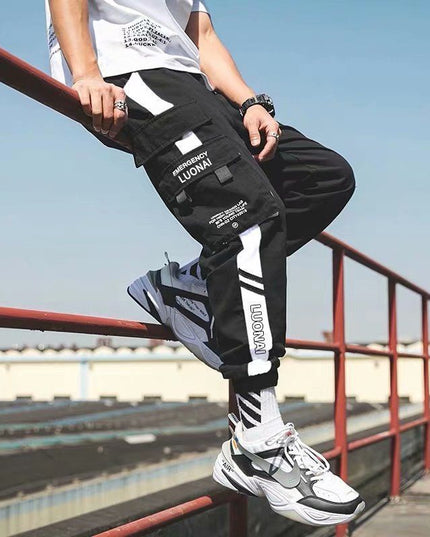 Loose casual cargo pants with velcro straps