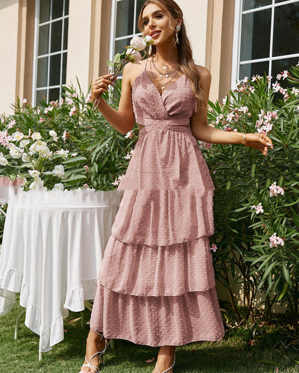 Maxi Dress Temperament Commuting Suspenders Red