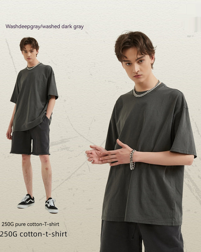 Men's Retro Washed Distressed Short Sleeve Fashion Brand