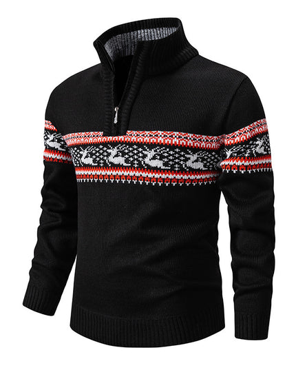Plus Size Half-open Zipper Men's Autumn And Winter Loose Color Matching Knitwear