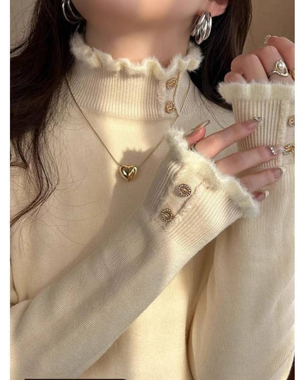 Half Turtleneck Sweater Mink Fur One-piece Top