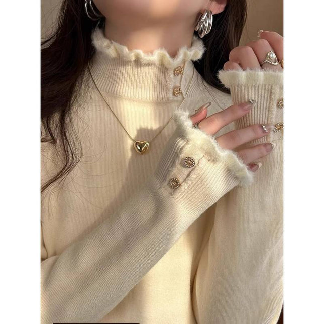 Half Turtleneck Sweater Mink Fur One-piece Top