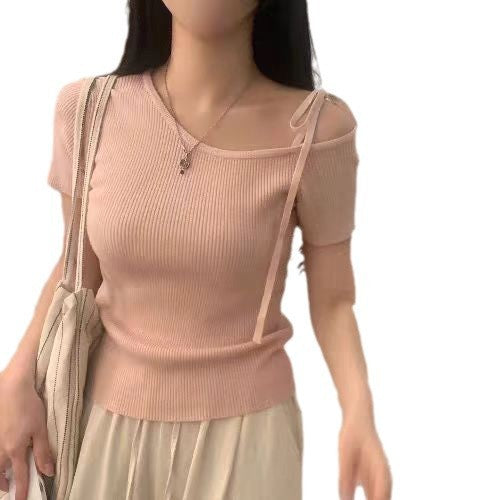 Summer Design Lace-up Pure Style Slim And Sexy Top