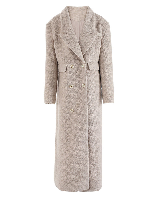 American Street Elegant High-grade Woolen Coat Double-breasted Waist-tight Design Lengthened Coat