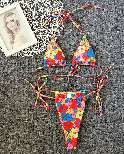 Women's New Floral Drawstring Bikini Swimsuit