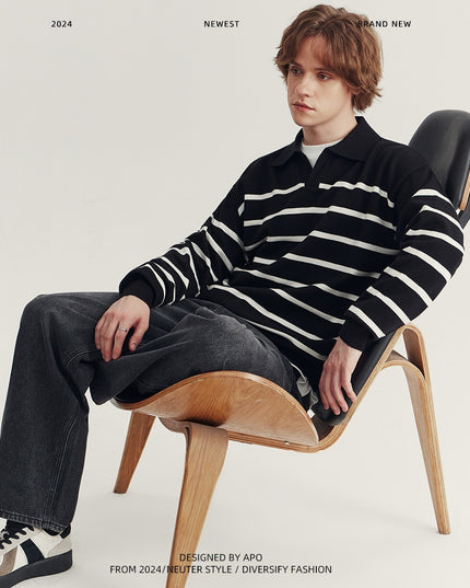 High-grade Loose Contrast Color Striped Sweater Long Sleeve Inner Wear Sweater For Men