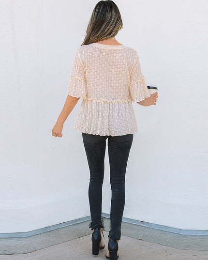 Spring And Summer New Solid Color Pullover Round Neck Short Sleeve Chiffon Shirt