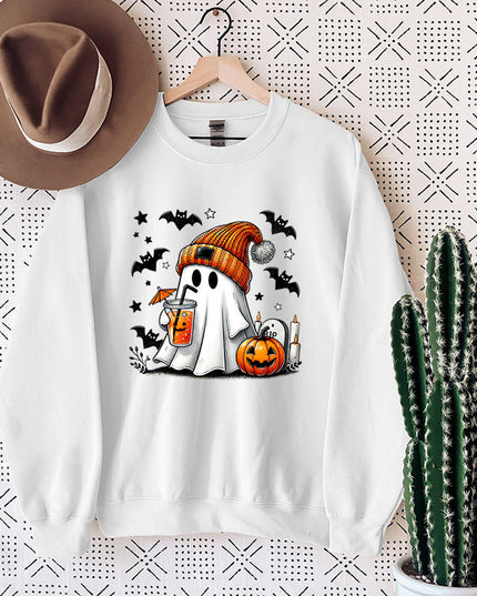 Women's Sweatshirt Halloween Ghost Pumpkin Bat Print Pullover