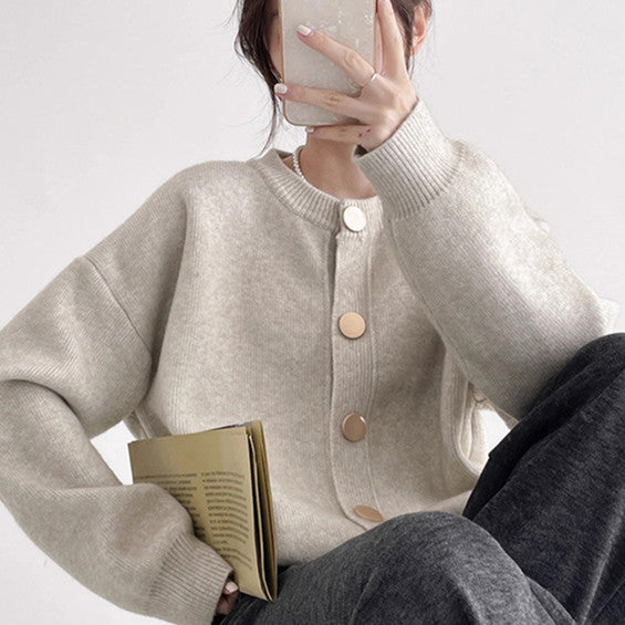Button Knitted Cardigan Women's Sweater Korean Style Loose Soft Glutinous