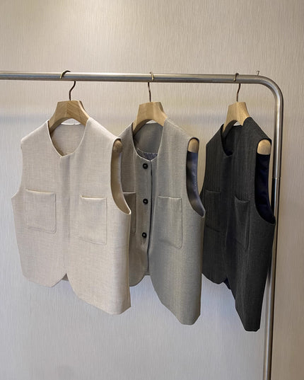 Loose Round Neck Sleeveless Suit Vest For Women