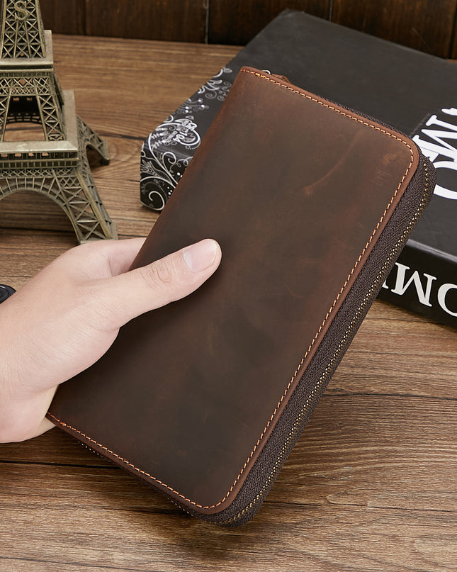New Retro Hand Multifunctional Zipper Men's Leather Wallet