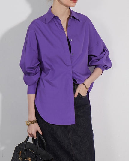 Temperament Casual Style Solid Color Polo Collar Straightness Relaxed Long Sleeve Shirt