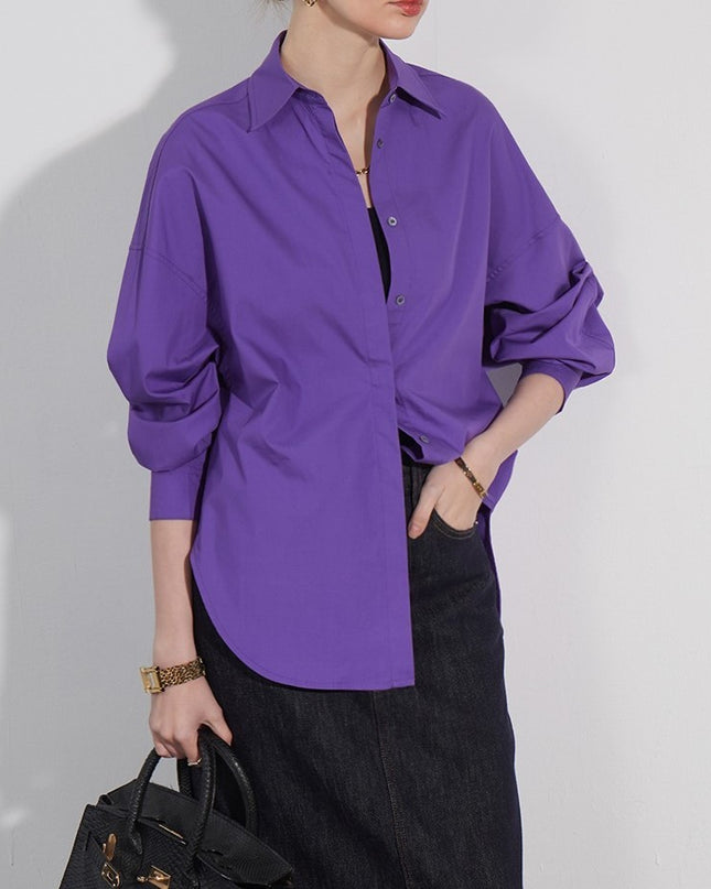 Temperament Casual Style Solid Color Polo Collar Straightness Relaxed Long Sleeve Shirt