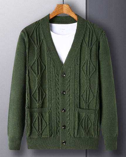 Knitted Cardigan Rhombus Loose Casual Sweater Coat Men