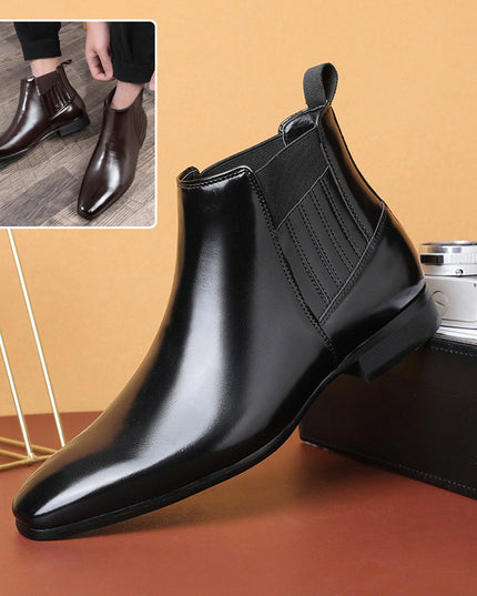 Pointed Toe Chelsea-style Boots For Men Fashion British Style Square Heel Business Formal Leather Shoes