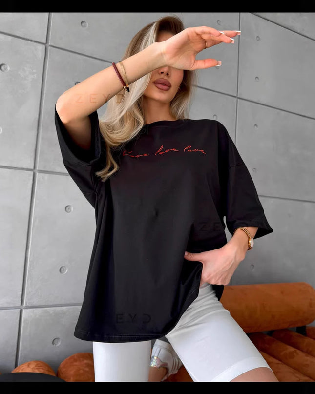 Commuter Sweet Letter Printed Cotton Short-sleeved T-shirt