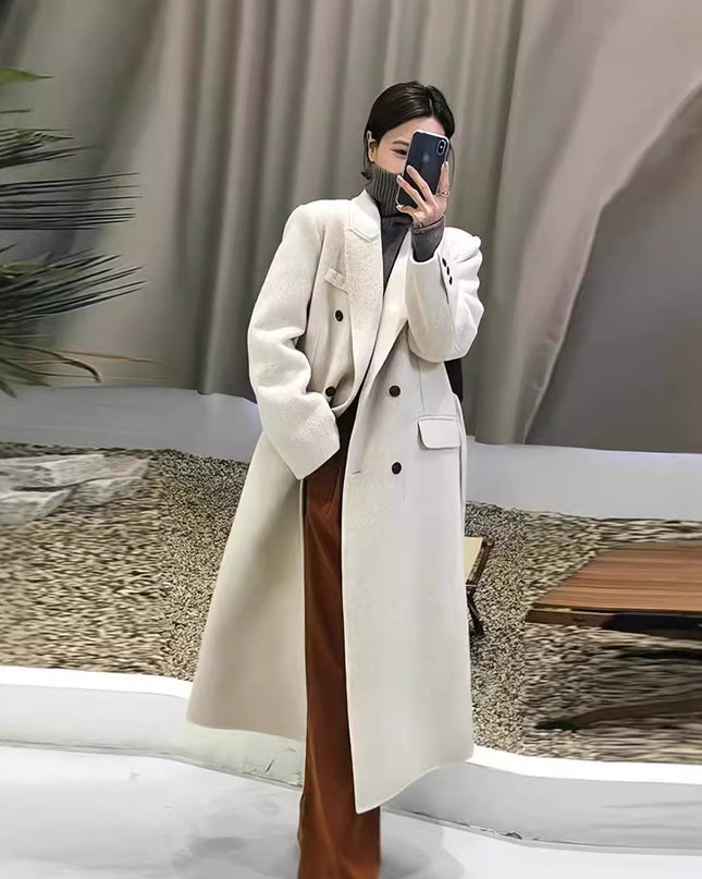 Double-breasted Shoulder Double-sided Wool Overcoat