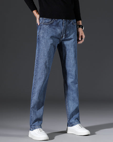 Men's Business Casual High Waist Stretch Jeans Simple Fashion Straight Loose Jeans