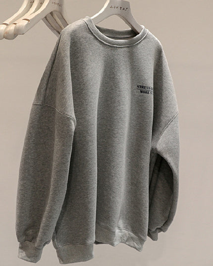 Fleece-lined Thick Lazy Round Neck Loose Sweatshirt Women