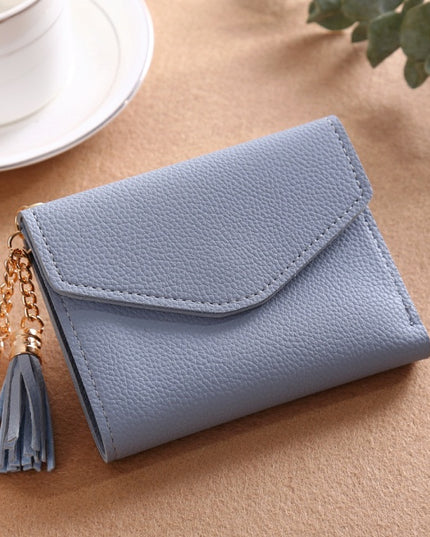 Women's short Korean version of the bag Tassel pendant lychee wallet multi-card position Clutch bag