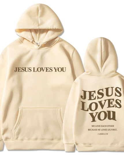 Brushed Hoody Back Letter Print Hooded Sweater