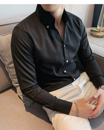 Large V-neck Men's Long-sleeved Business Shirt