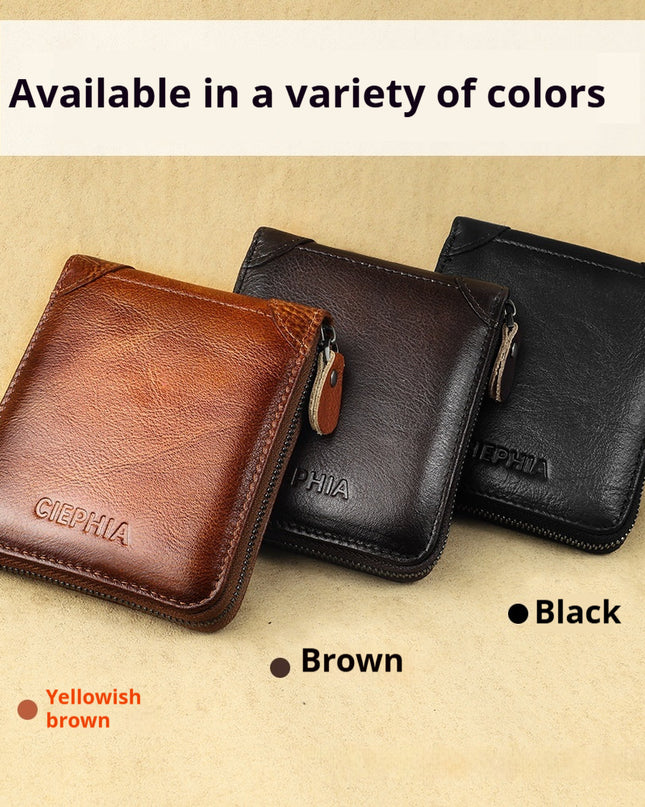 Men's Wallet Leather Short Anti-theft Swiping Zipper Multifunctional