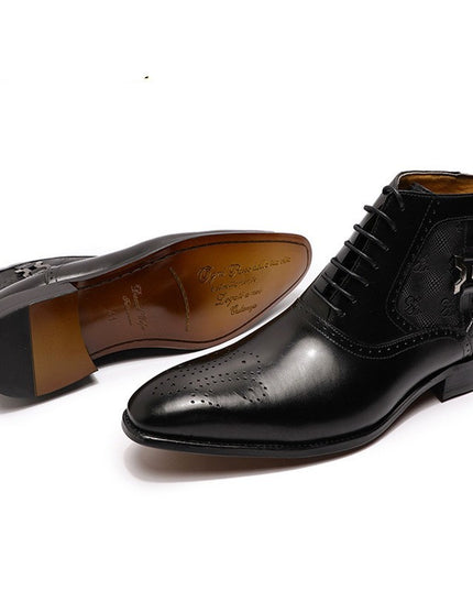 Men's Pointed Leather Boots Front Lace-up  Boots