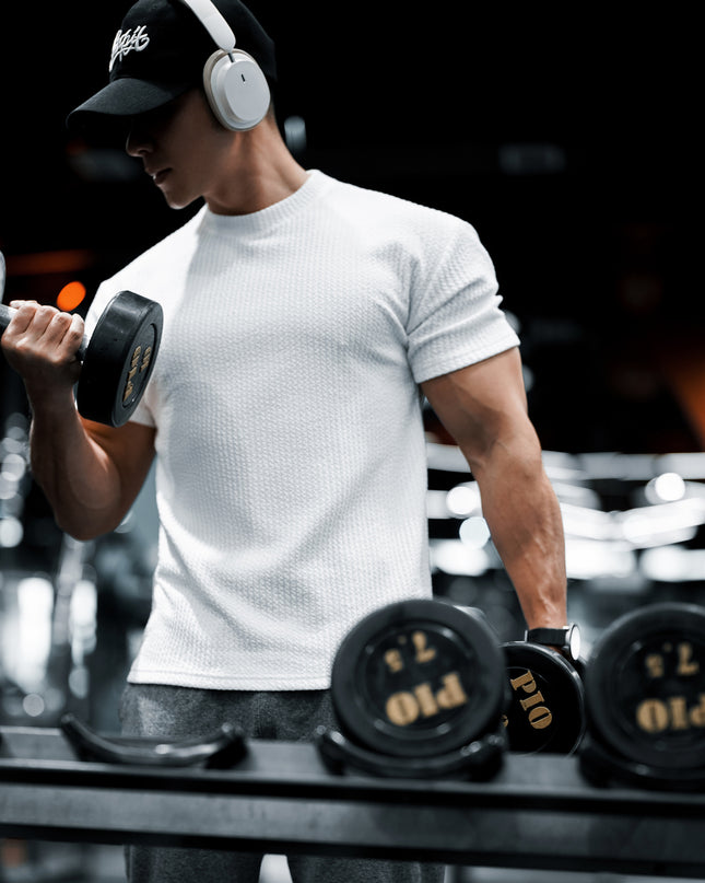 Summer New Men's Sports Solid Color Light Board Short Sleeve T-shirt