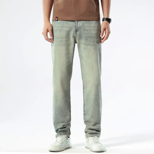 Men’s Retro Tapered Jeans – Casual Stretch Denim, Pencil Fit