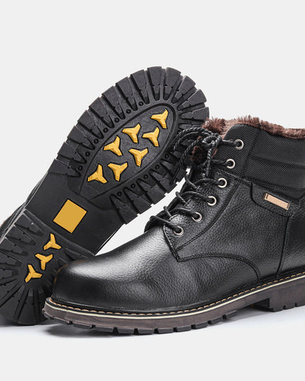 Plus Size Men's Real Leather With Fleece Lining Snow Boots