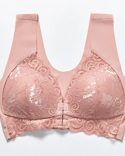 Comfortable Plus Size Backless Bra Lace Push Up Front Closure Bra