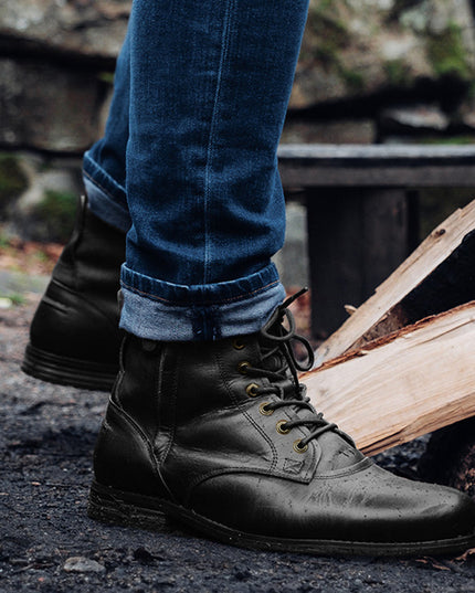 Men Cowboy Boots Retro Lace-up Martin Boot Round Toe Low Heel Shoes